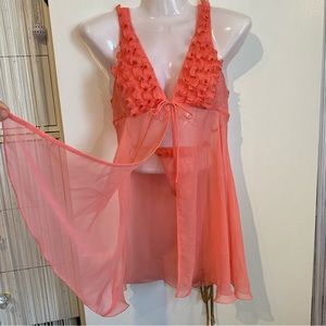 La Senza 2 Piece Sheer Coral Ruffle Chemise Sleep Set